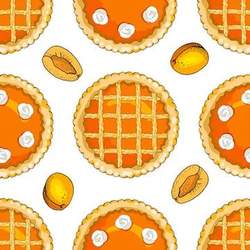 Endless texture with apricot pies. The theme of autumn, harvest and thanksgiv Stock Illustration