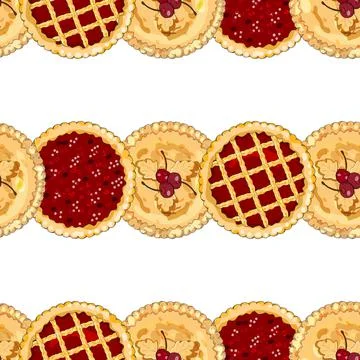 Endless texture with cherry pies. The theme of autumn, harvest and thanksgivi Stock Illustration
