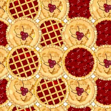 Endless texture with cherry pies. The theme of autumn, Pie Day, harvest and t Stock Illustration