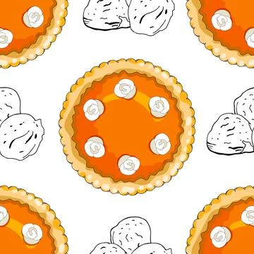 Endless texture with pumpkin pie. The theme of autumn, harvest, Pie Day and t Stock Illustration