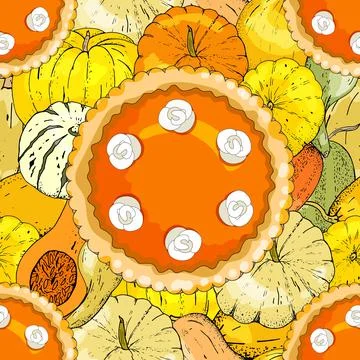 Endless texture with pumpkin pie. The theme of autumn, harvest and thanksgivi Stock Illustration