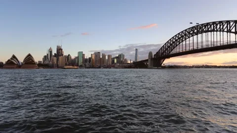 Endless time lapse in city of Sydney across waters of harbour with clouds. Stock Footage 137095453