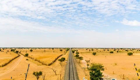 The endless train tracks, thar desert, Rajasthan, India Stock Photos