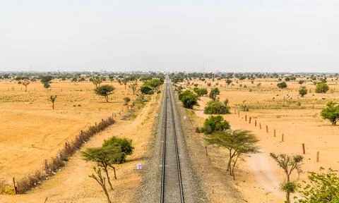 The endless train tracks, thar desert, Rajasthan, India Stock Photos