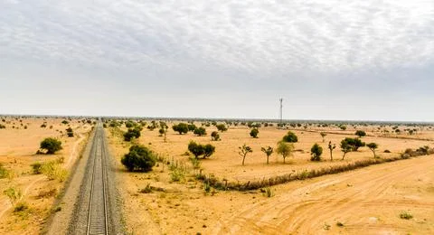 The endless train tracks, thar desert, Rajasthan, India Stock Photos