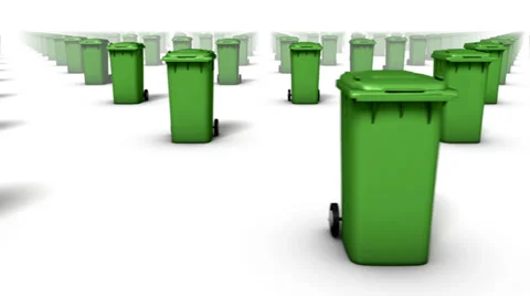  Endless Trash Cans front view loop (Green) Stock Footage 33605472