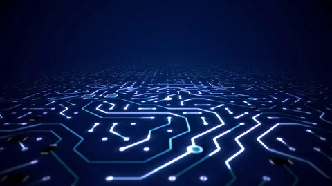 Endless Travel Over Deep Blue Circuitboard Floor Background Loop Stock Footage 85248057