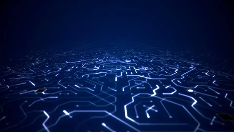 Endless Travel Over Deep Blue Circuitboard Floor Background Loop Stock Footage 114733412