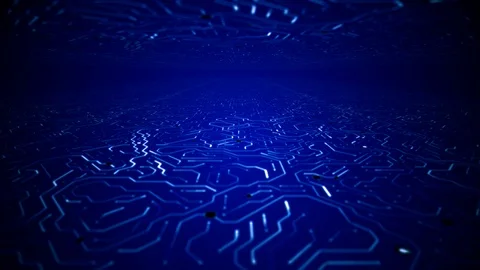 Endless Travel Over Deep Blue Circuitboard Environment Background Loop Stock Footage 114733925