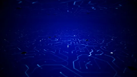 Endless Travel Over Deep Blue Circuitboard Room Background Loop Stock Footage 114735796