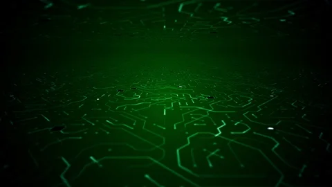 Endless Travel Over Deep Green Circuitboard Room Background Loop Stock Footage 114734385