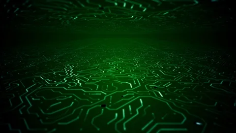 Endless Travel Over Deep Green Circuitboard Room Background Loop Stock Footage 114735110