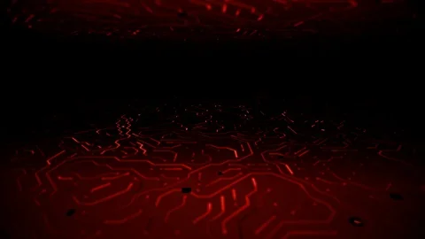 Endless Travel Over Deep Red Circuitboard Environment Background Loop Stock Footage 114720605