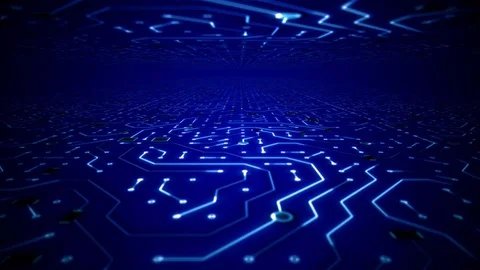 Endless Travel Through Deep Blue Circuitboard Environment Background Loop Stock Footage 85249860