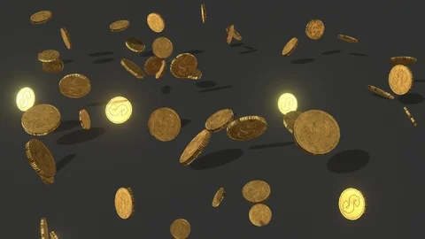 Endless Tumbling Coins on Black Background: Loop Video stock 98958355