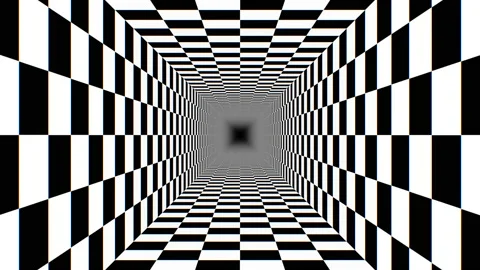 Endless Tunnel Checkerboard Pattern Black White Perspective Illusion Stock Footage 157628940