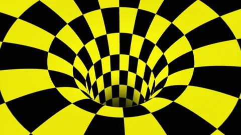Endless Tunnel Checkerboard Pattern Black yellow Perspective Illusion 4K UHD Vid 스톡 동영상 212408799