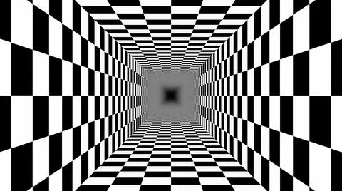 Endless Tunnel Checkerboard Pattern Black White Perspective Illusion Stock Illustration