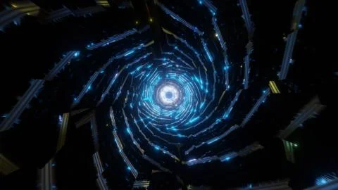 Endless tunnel with neon lights 3d render Stock Illustration