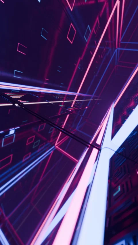 Endless vertical camera flythrough, abstract colorful red and blue neon lights Stock Footage 299919861