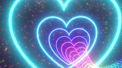 Endless Wavy Rainbow Heart Shape Neon Glow Tunnel With Sparkle Stars Stock Footage 309378666