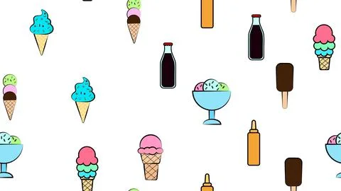 Endless white seamless pattern from a set of icons of delicious food and snac Illustrazione stock