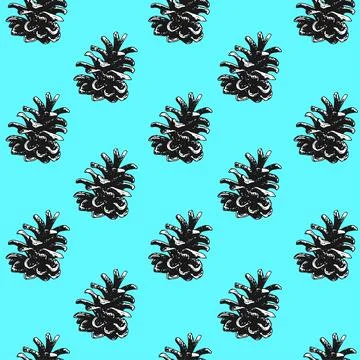 Endless winter background with Christmas tree cones. Black and white cones 库存插图