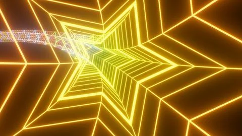 Endless Wireframe Star Shaped Neon Glowing Rainbow 3D Tunnel Spectrum Illustrazione stock