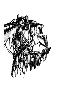 Endless workflow robot with computer screens line art Illustrazione stock
