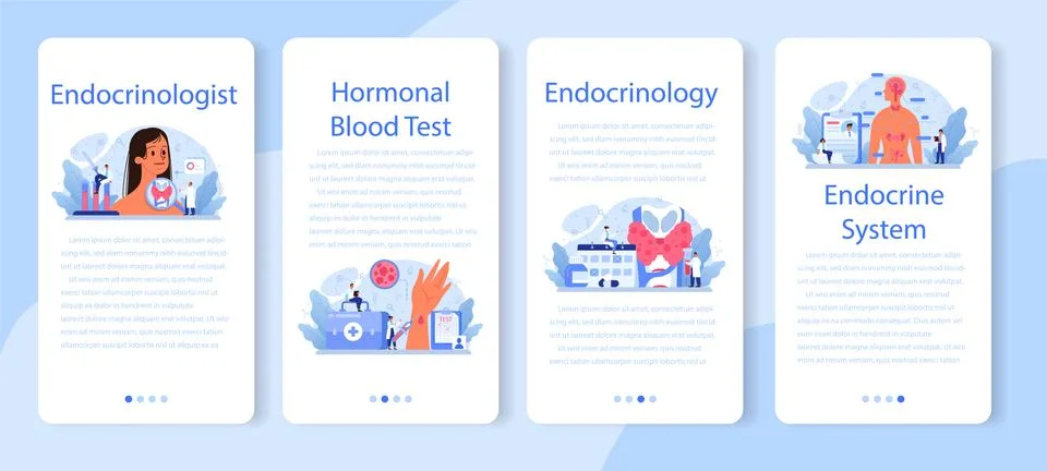 Endocrinologist mobile application banner set. Thyroid examination. 스톡 일러스트