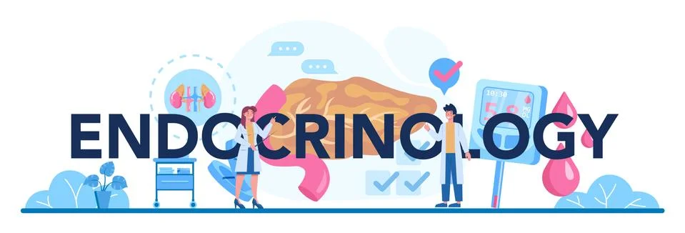 Endocrinology typographic header. Thyroid examination. Doctor examine Illustrazione stock