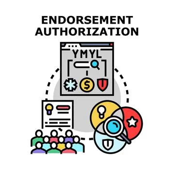 Endorsement authorization vector concept illustrating reputation analysis Stock Illustration