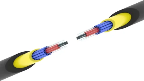 The ends of the fiber optic cables stretching towards each other are located in Stock Footage 128798339