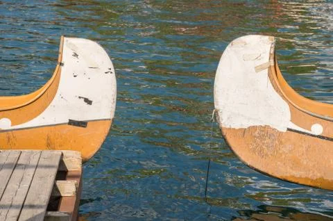 Ends of two canoes with copyspace and no mark or logo Stock Photos