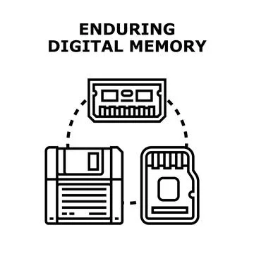 Enduring digital memory collecting storage devices evolution Ilustración de archivo