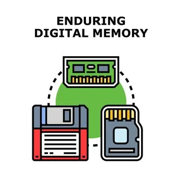 Enduring digital memory collecting storage devices evolution Ilustración de archivo