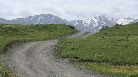 Enduro journey with Buggy car high in the Caucasian high mountains Stockbeeldmateriaal 87491485