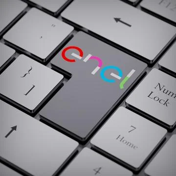 Enel logo notebook keycap 3d illustration stock market editorial Stock Photos