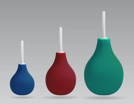 Enema. Set of enemas of different size and color. Rubber pear and plastic tip Stock Illustration