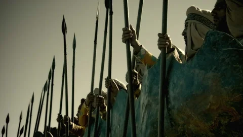 Enemies standing at opposite sides during Battle of Plataea - Reenactment Stock Footage 202912198