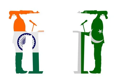 Enemy army negotiation India flag politician against Pakistan flag Иллюстрация