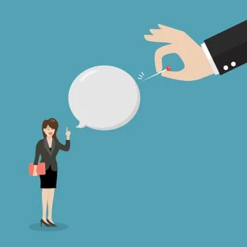Enemy hand pushing needle to pop your speaking balloon Stock Illustration