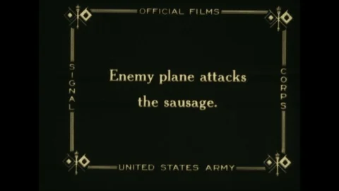 Enemy plane attacks the sausage, army pilot lands safely via parachute - 1918 Stock Footage 86475789