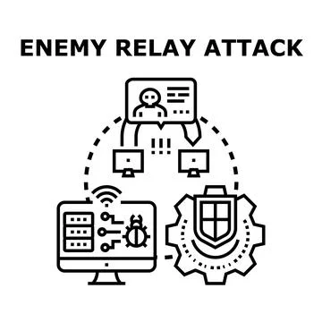 Enemy relay attack on network system concept Stock Illustration
