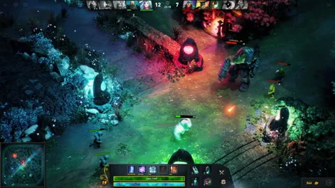 Enemy Team Monster Uses Ability To Defeat Players In Competitive MOBA Game Stock Footage 220788304