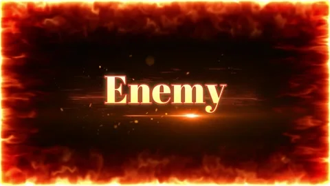 Enemy text glowing in center with intense burning fire border frame background Stock Footage 348192991