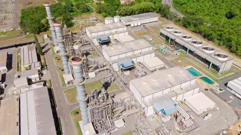 The Energa 4 power generation facility, fuel storage tanks, substation, and Stock Footage 318145268