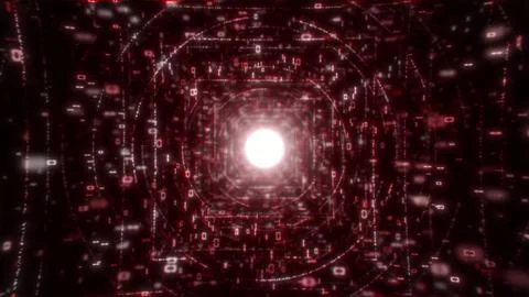 Energetic 3d render of a red data stream tunnel for technology concepts Stock Illustration