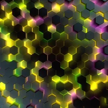 An energetic abstract 3D rendering background with a dark hexagonal mosaic 스톡 일러스트