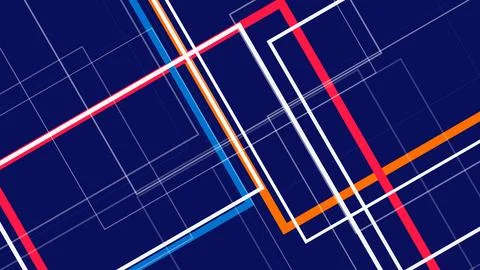 An energetic abstract composition of intersecting geometric lines in bold r.. Stock Illustration